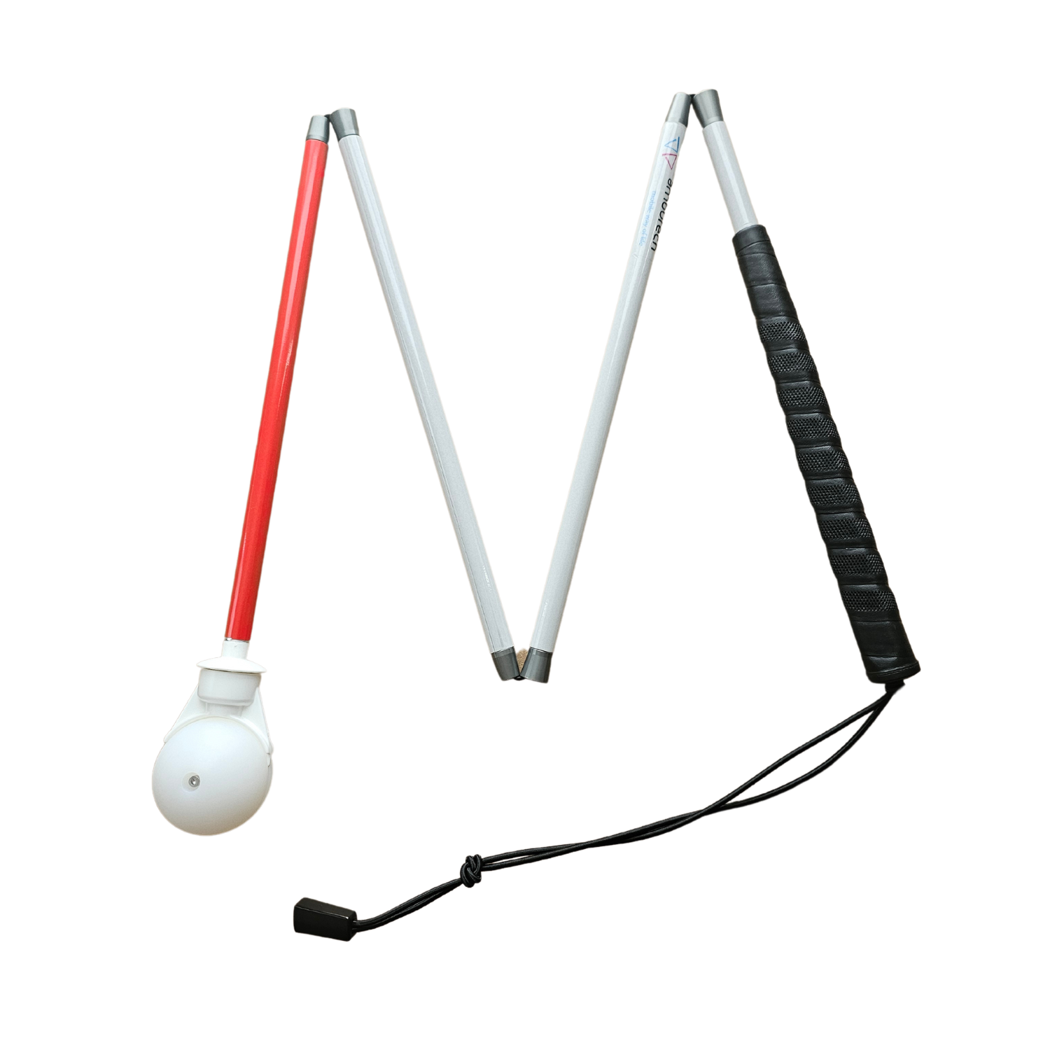 Ambutech's aluminum folding mobility cane with Pathfinder 360 roller ball tip