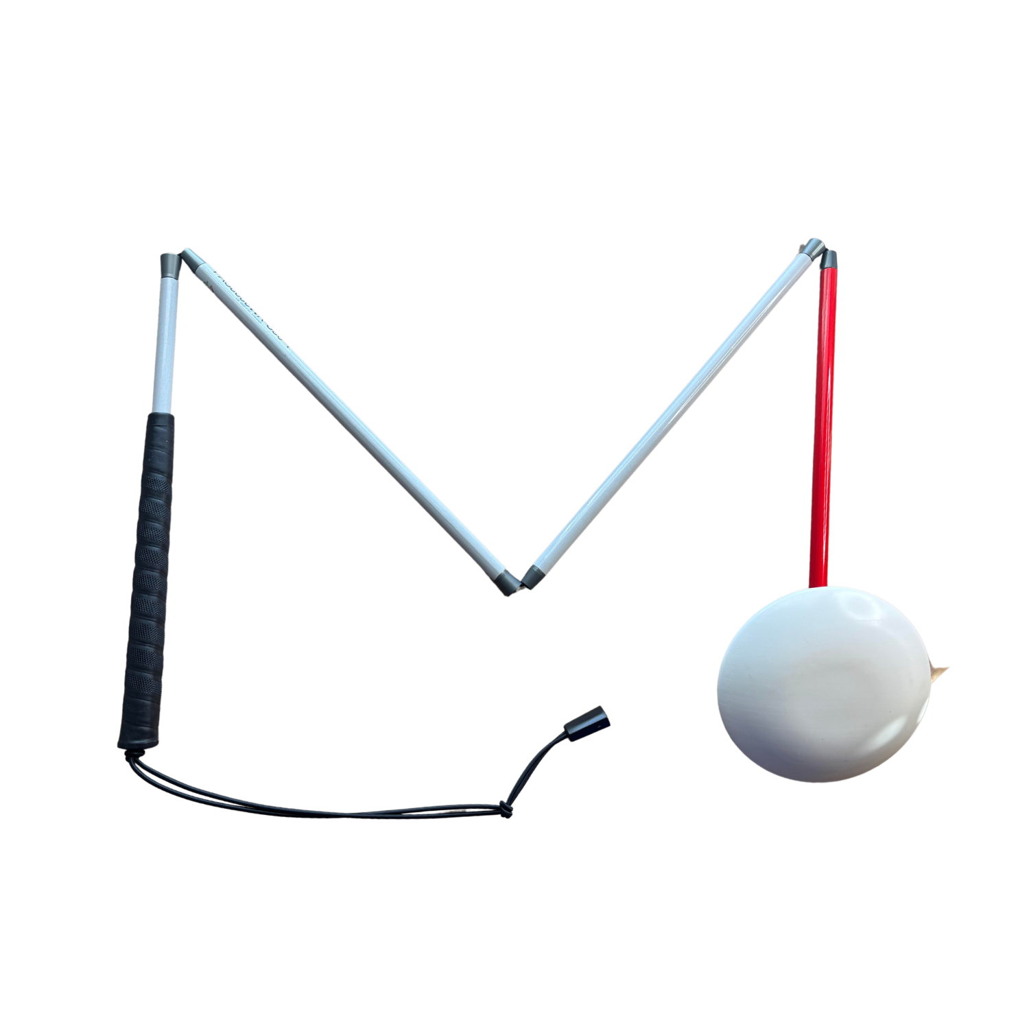 Aluminum folding mobility cane with dakota disk tip.