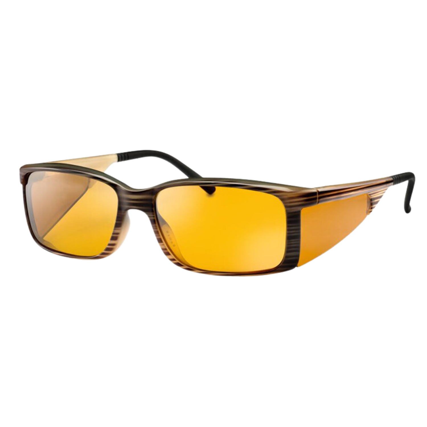 XL Unisex Ambelis blue light glasses with black/brown frames and amber tint.