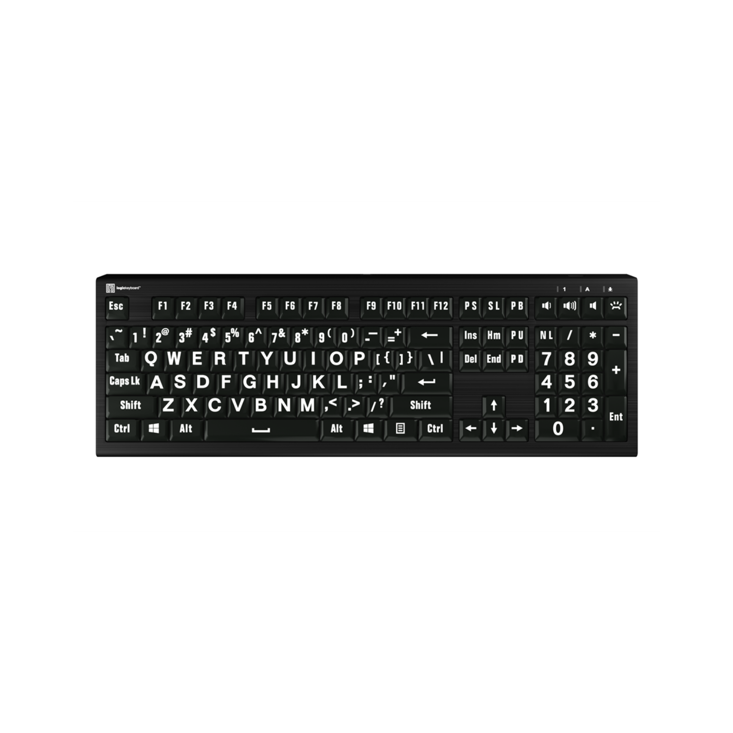 Astra 2 largeprint backlit white on black keyboard.