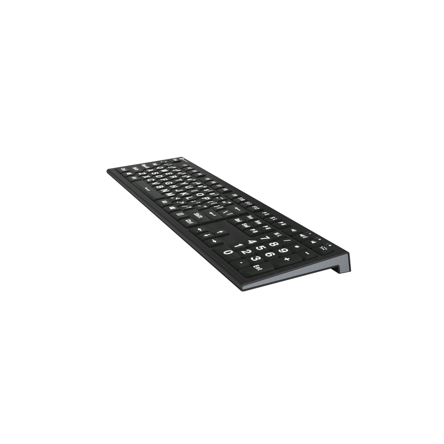 Right side of the Astra 2 largeprint backlit white on black keyboard.