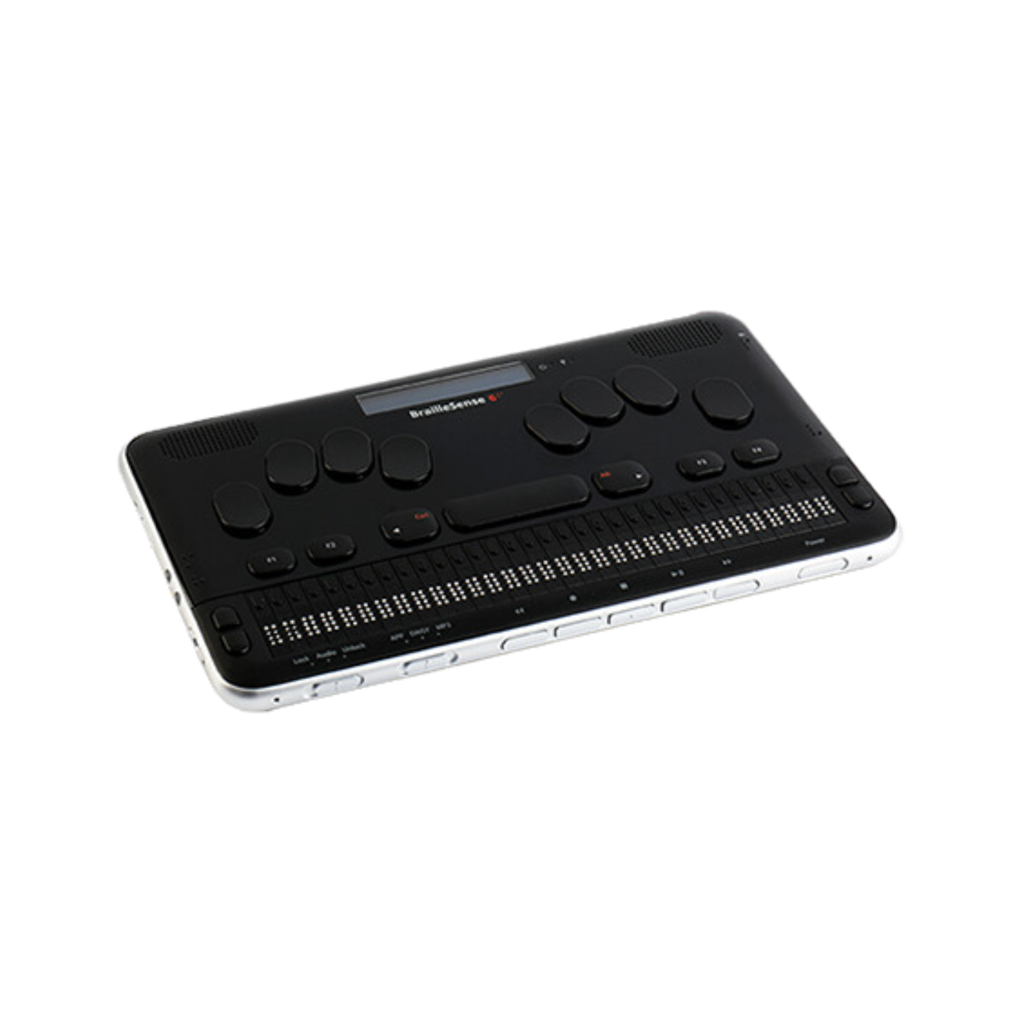 BrailleSense 6 braille dispay and notetaker showing left side and front.