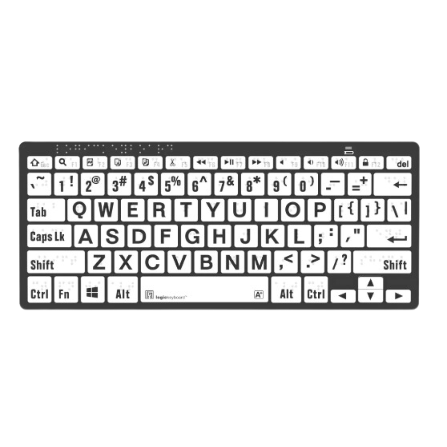 Braille & LargePrint Black on White Bluetooth keyboard for Mac.