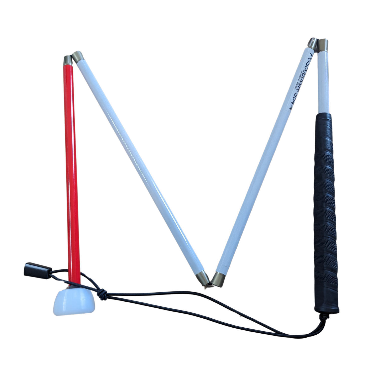 Graphite Mobility Cane with white flex tip.