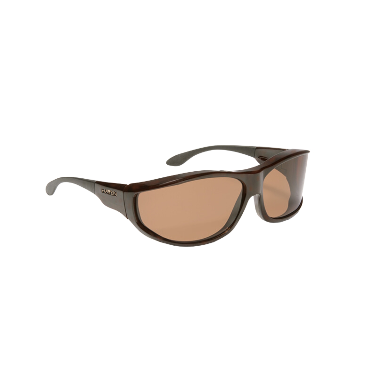 Malloy large fit-over polarized sunglasses with brown frames and amber tint.
