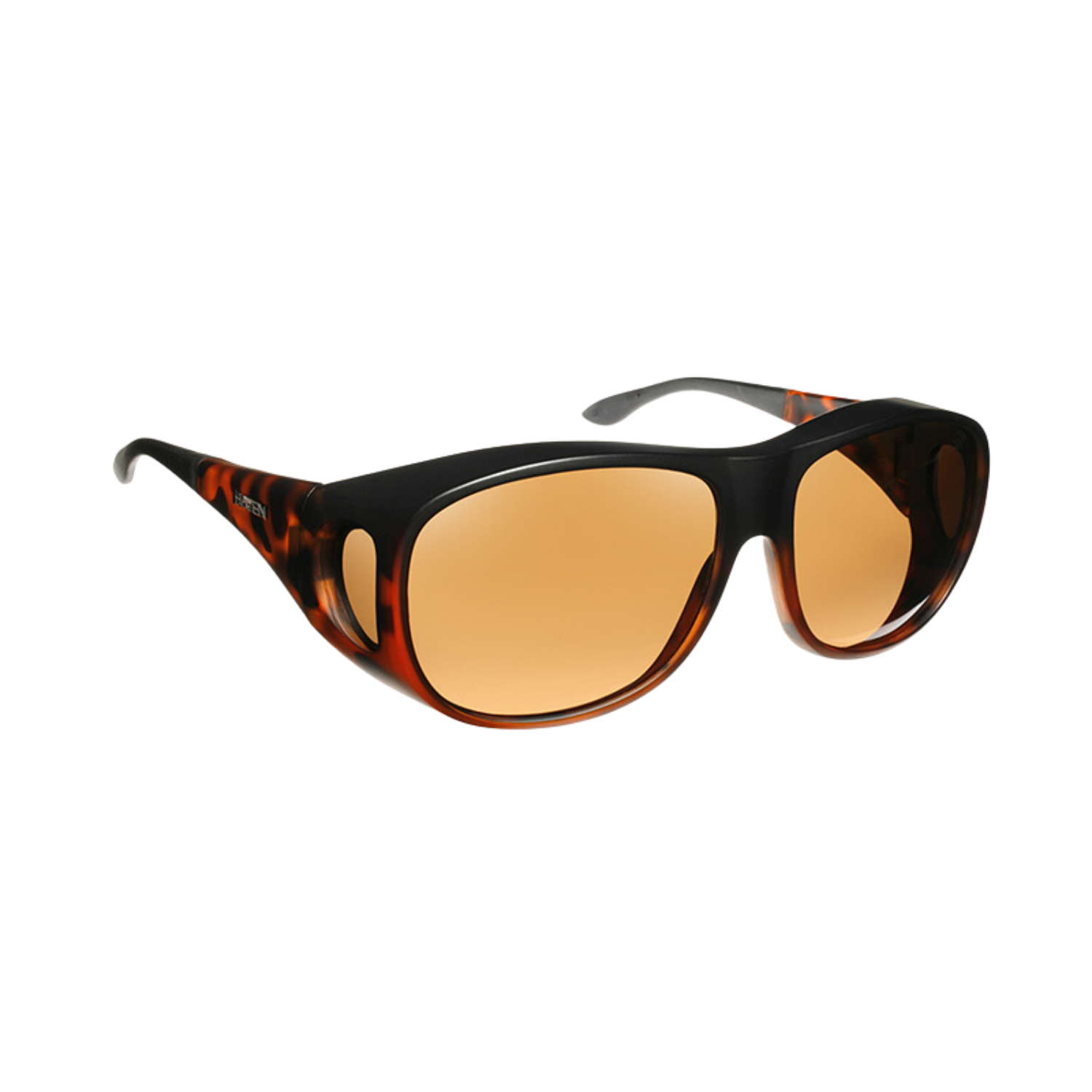 Haven Summerwood large fit-over sunglasses with tortoise frames and amber lenses.