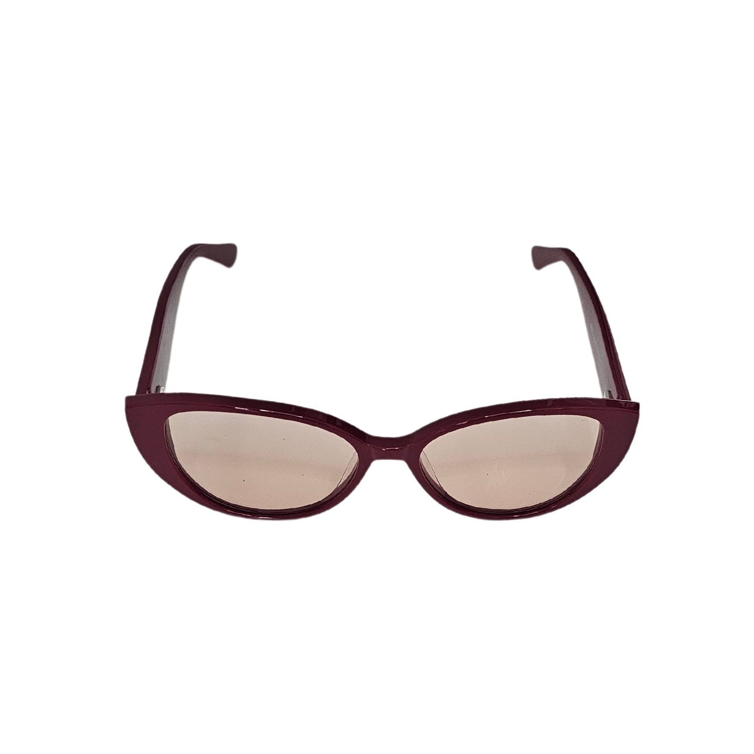 Front of red FR4 migraine glasses with light rose tint.