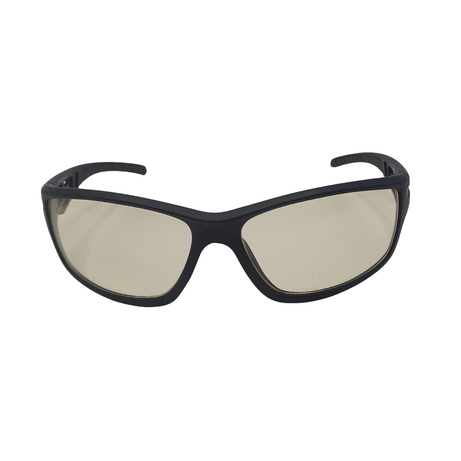 Front of FS4 blue light blocking glasses with dark blue frames and light yellow tint.