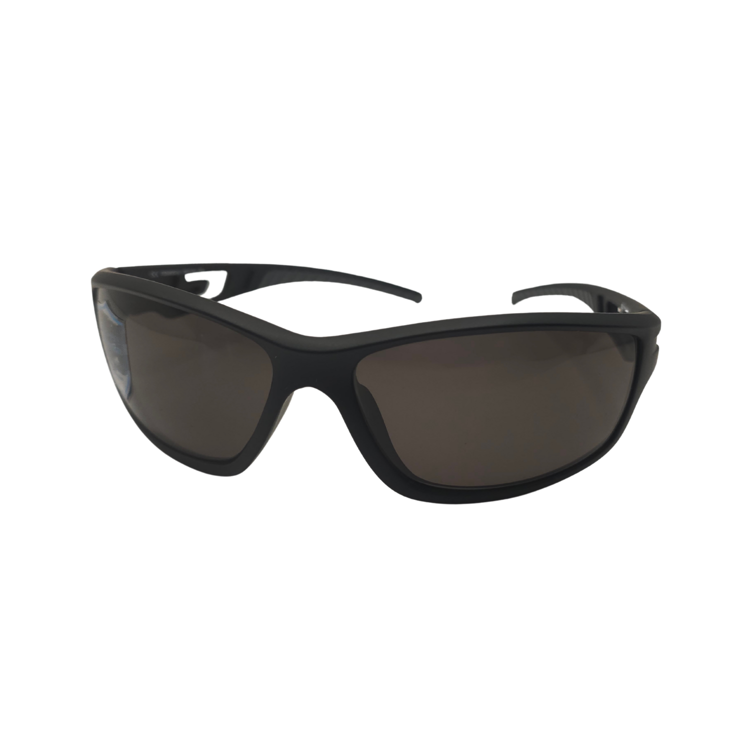 Front of of black FS4 migraine glasses with dark rose tint.