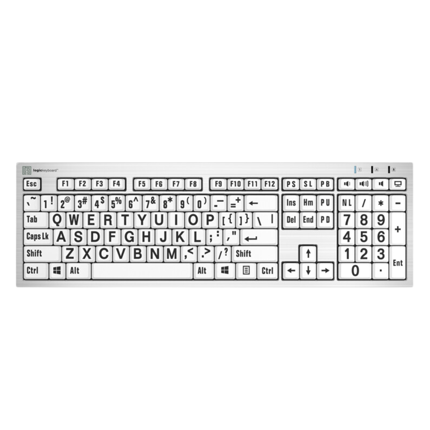 Top of LargePrint Slimline Keyboard with black on white keys.