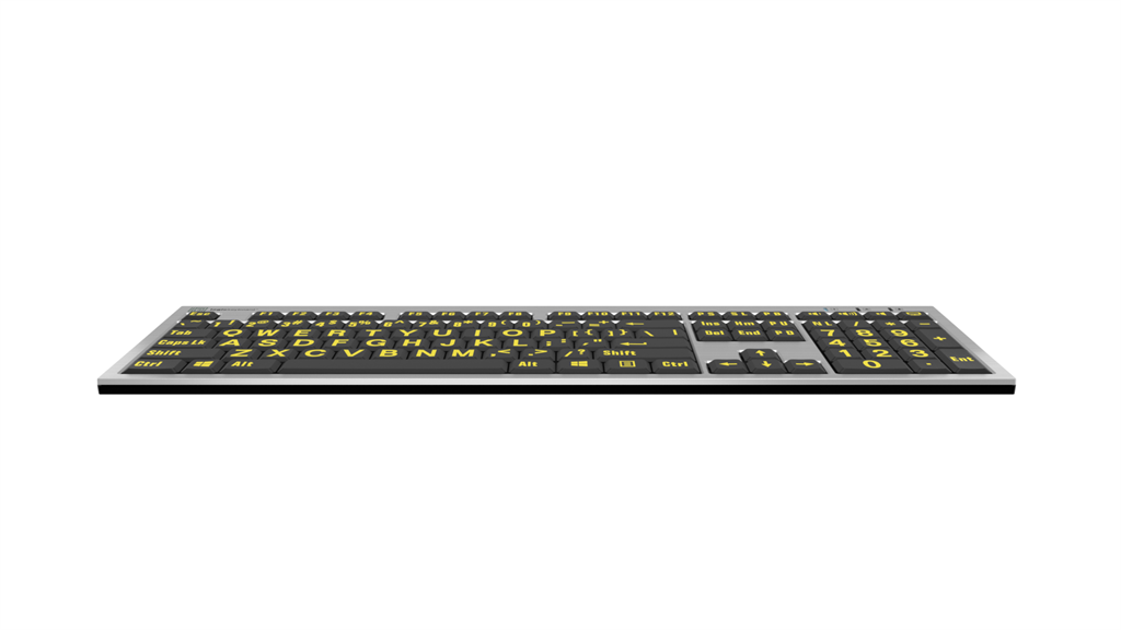 Front edge of LargePrint Yellow on Black slimline keyboard