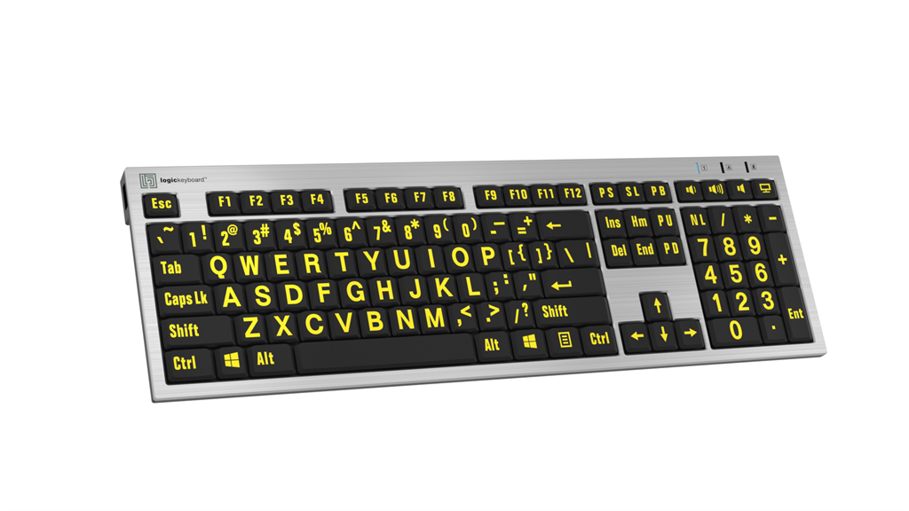Left angle of LargePrint Yellow on Black slimline keyboard