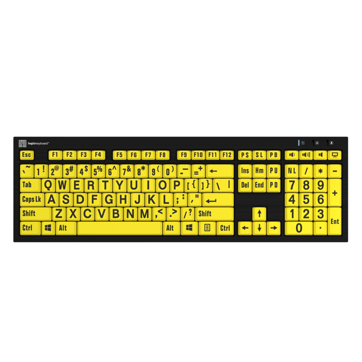 Nero LargePrint Slimline Black on Yellow PC Keyboard from LogicKeyboard.