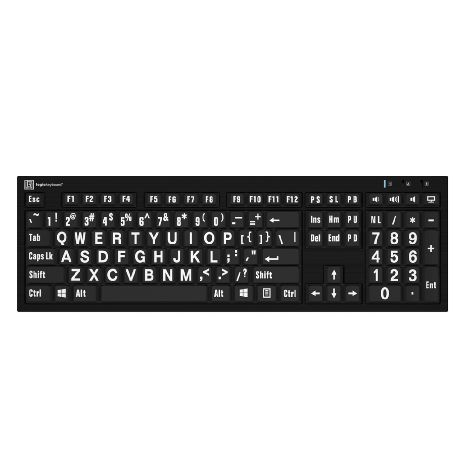 LogicKeyboard Nero LargePrint Slimline White on Black Keyboard for PC.