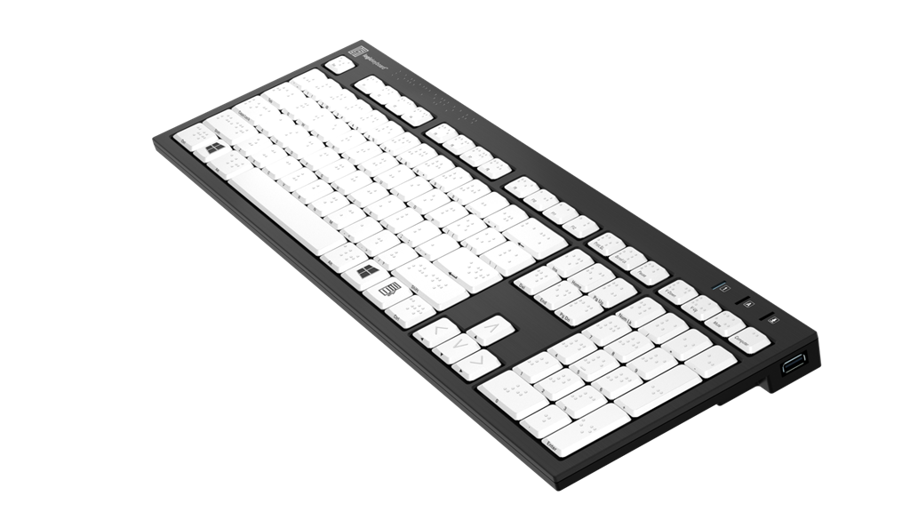 Image of the right side of the LogicKeyboard Nero Slimline 6-Dot Braille PC Keybaord