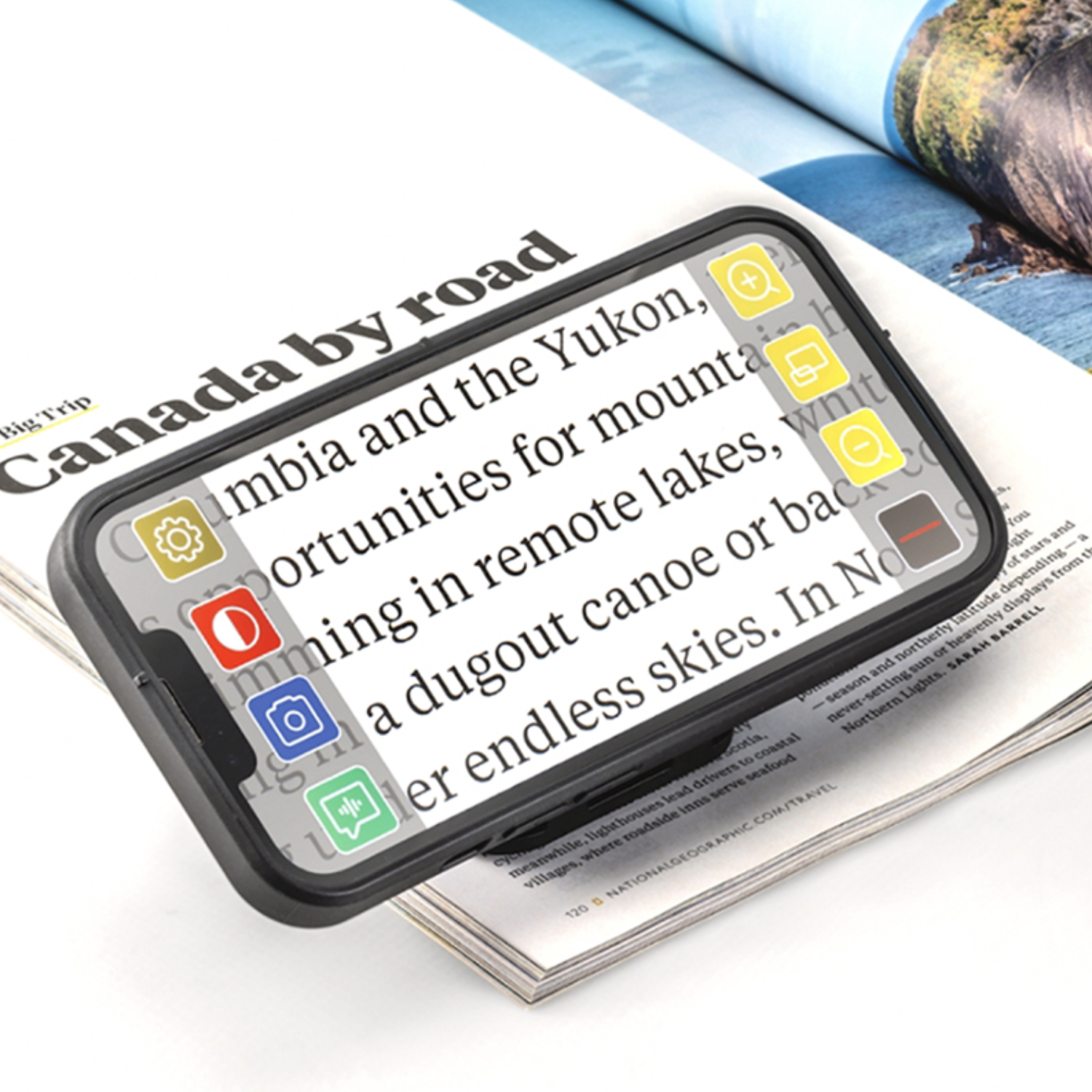 Optaro video magnifier enlarging text.