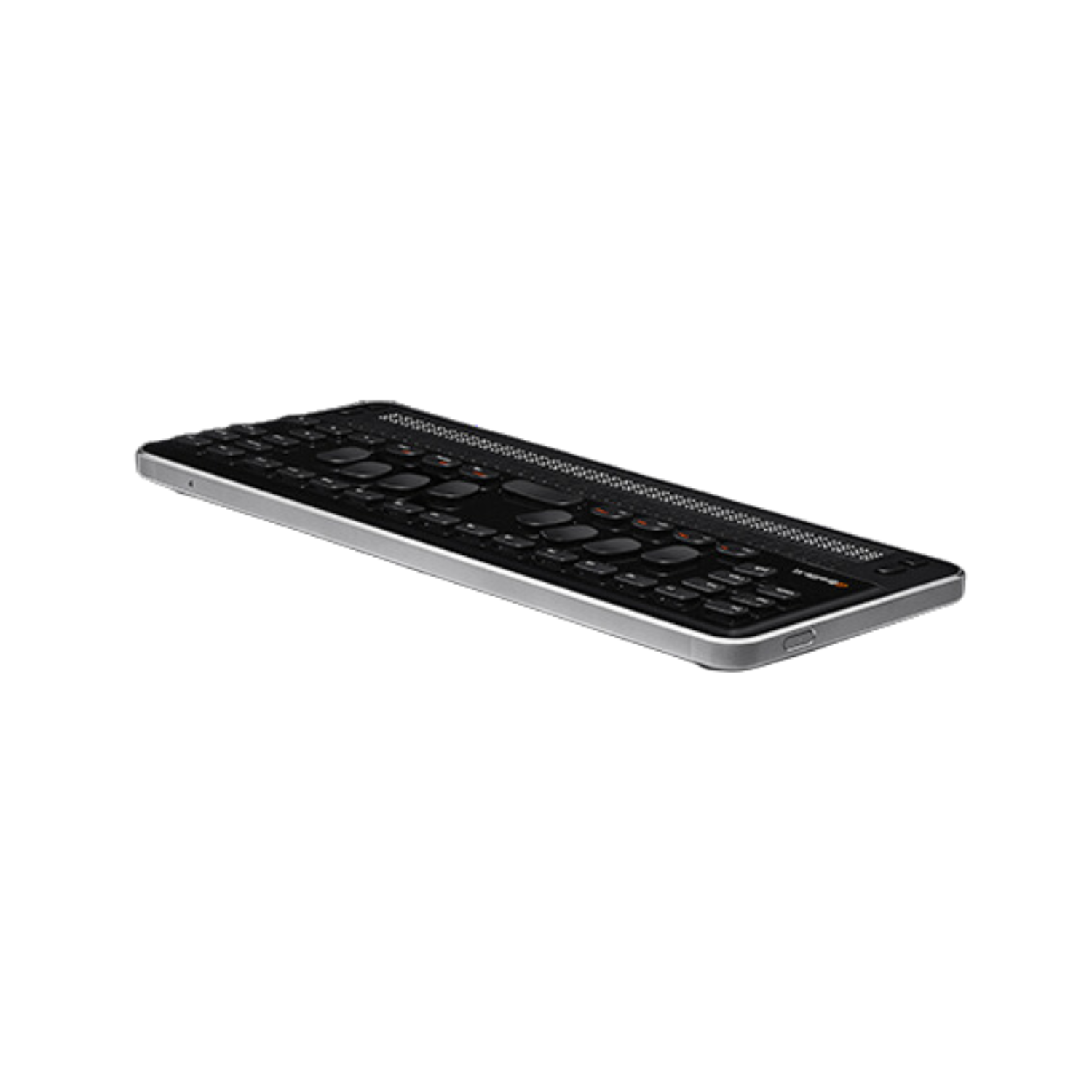 Back and left side of the QBraille XL braille keyboard and display.
