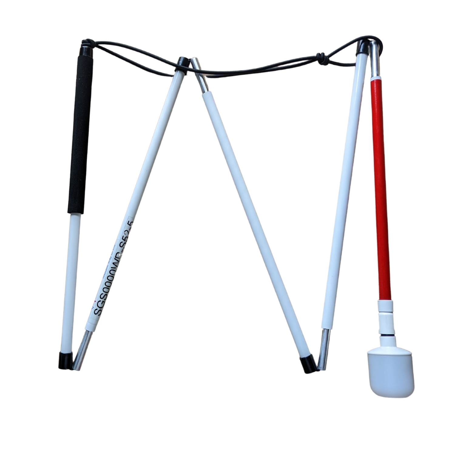 White Slimline ID cane from Ambutech with a white roller marshmallow tip