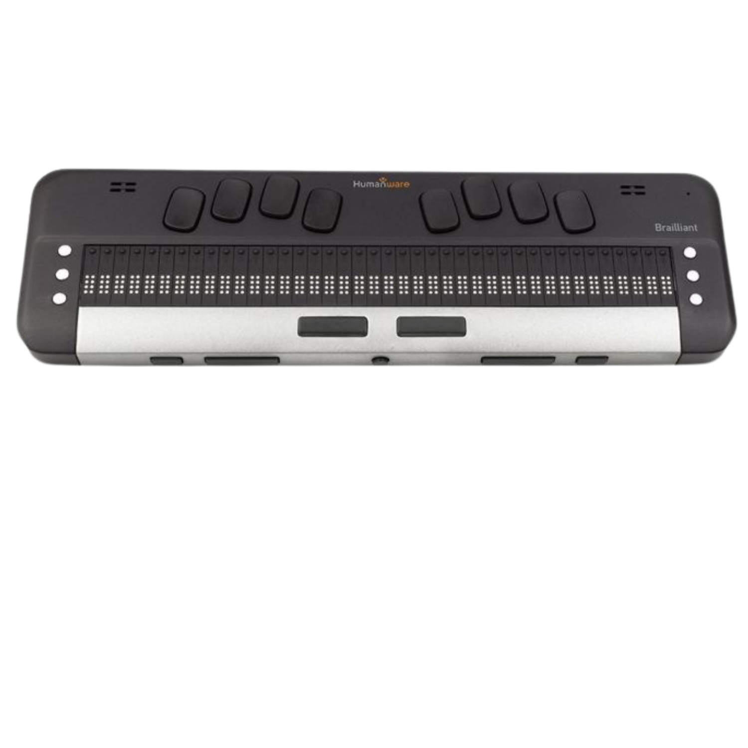 Top of Brailliant BI 40x braille notetaker and display.
