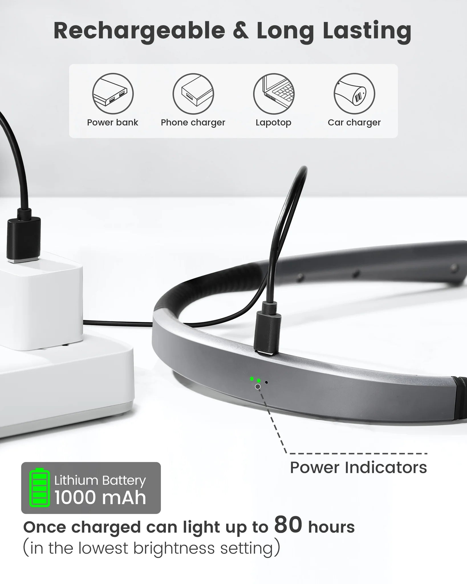Rechargeable function of the Neck Reading Light.