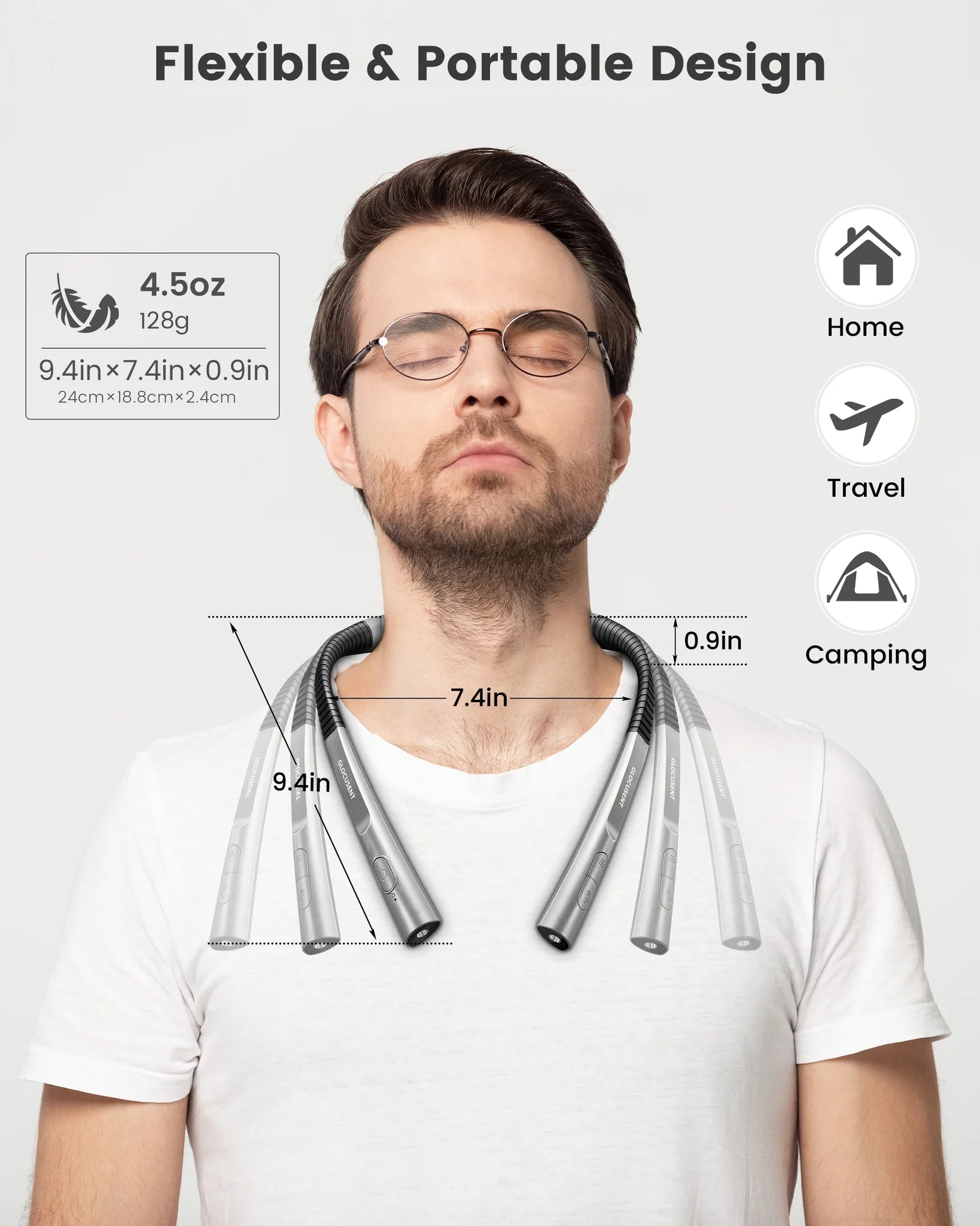 Man using upgraded neck reading light.