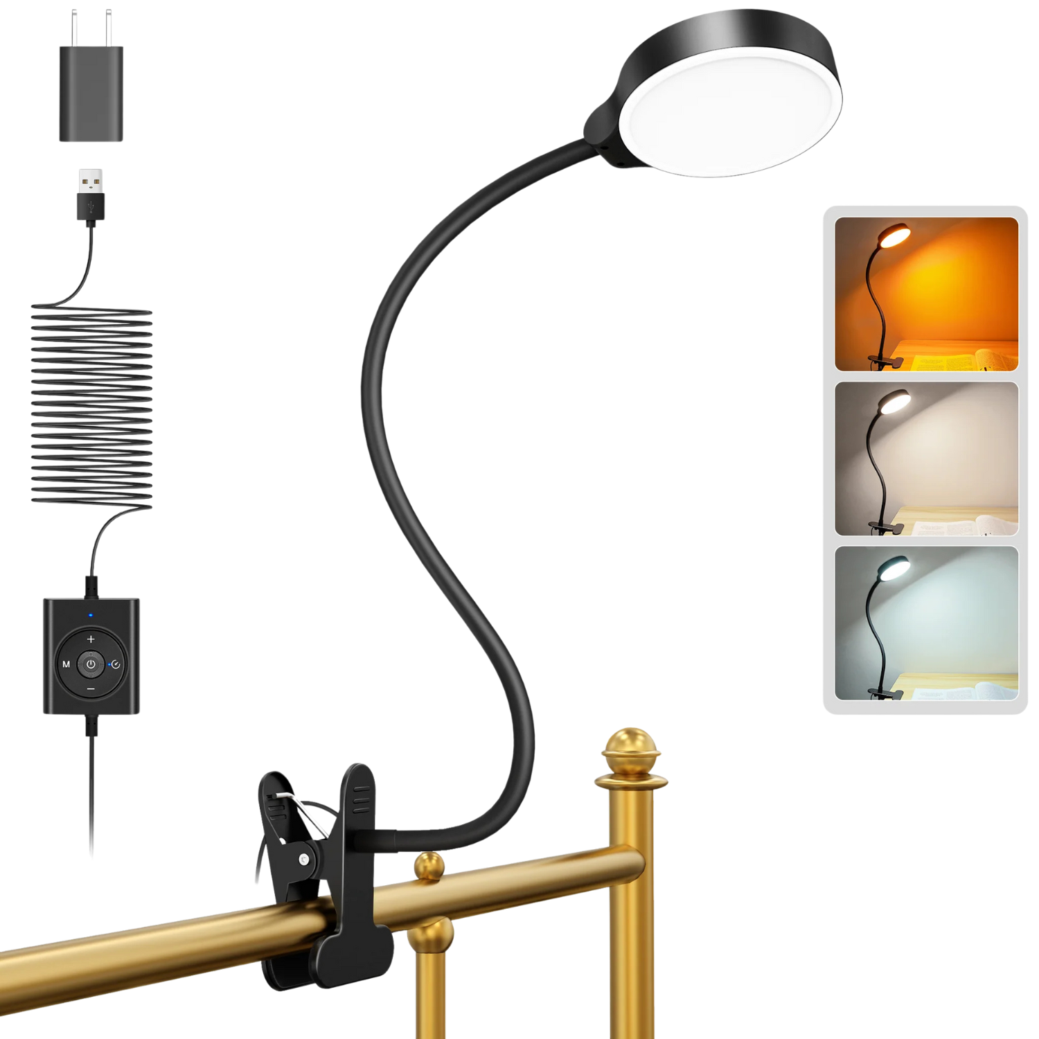 Glocusent Headboard Light attached to a headboard and chart of color options and controller.