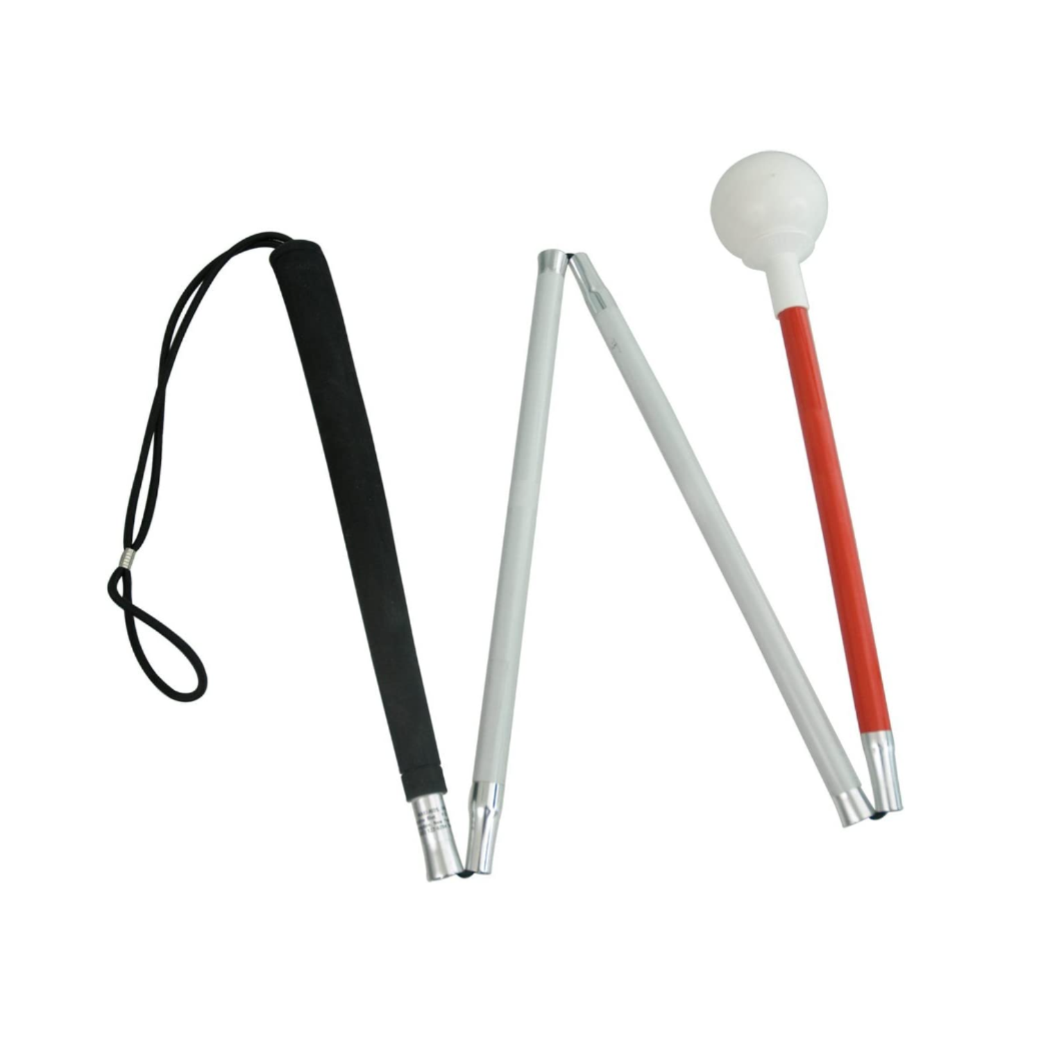 Wwhite aluminum mobility cane with roller ball tip.