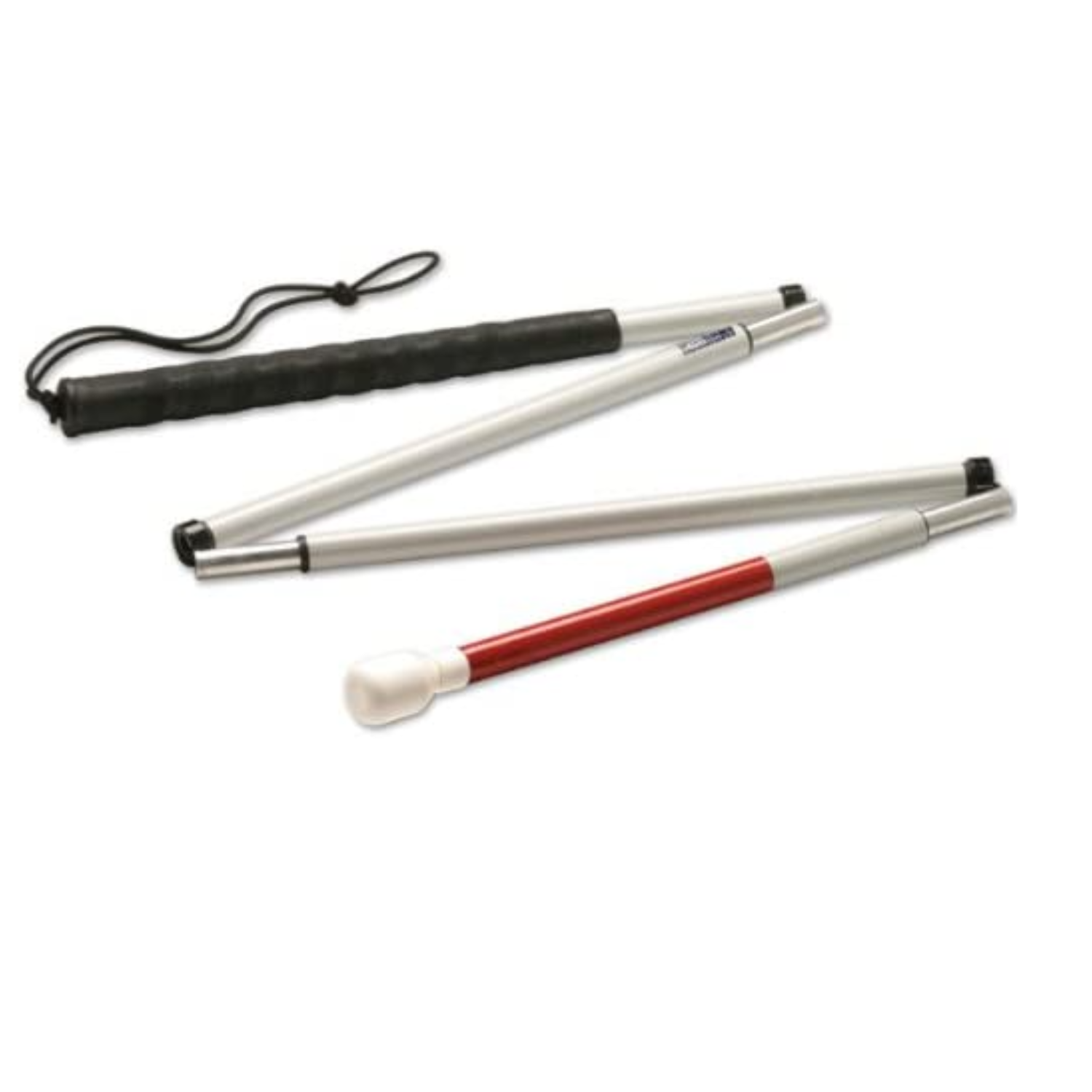 Graphite mobility cane with a marshmallow tip from Ambutech.