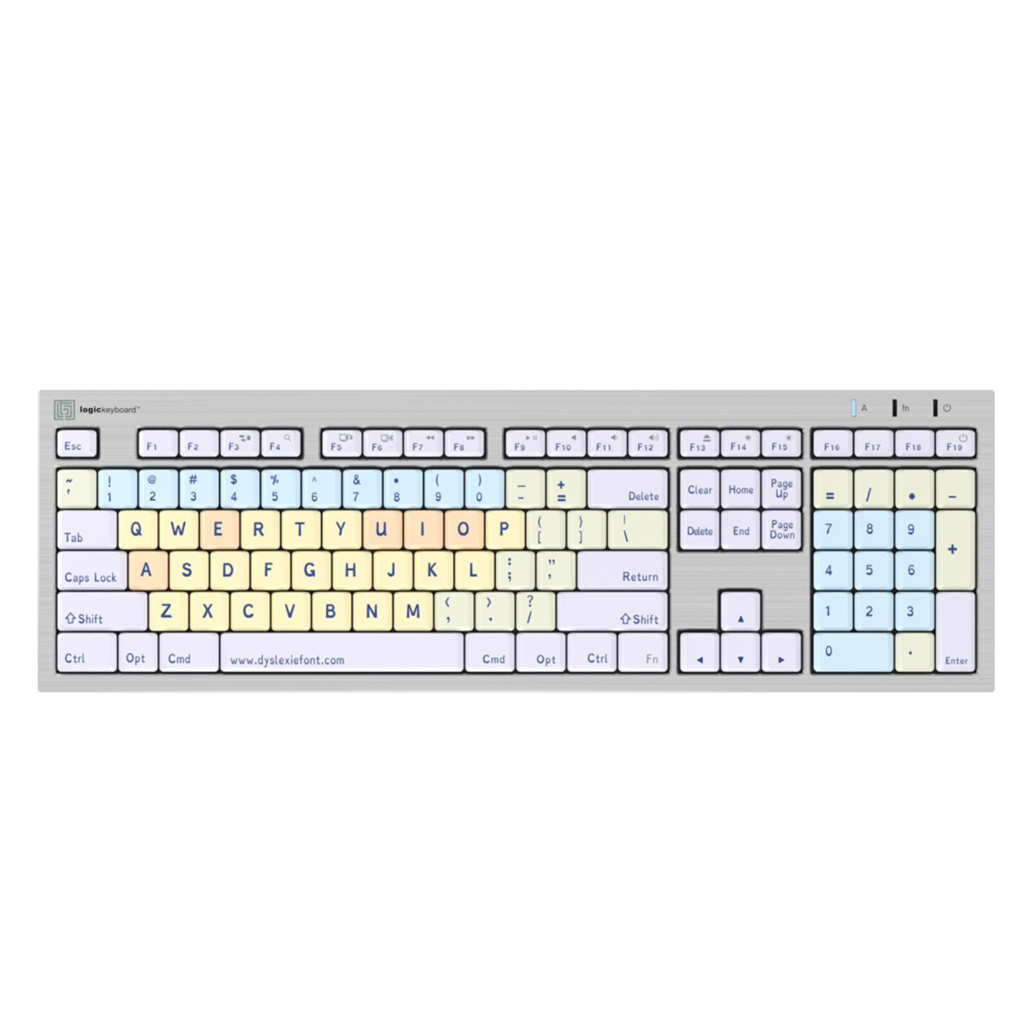 Image of the LogicKeyboard ALBA Dyslexie font dyslexia keyboard for Mac.