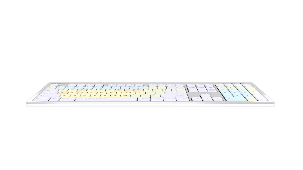 Front edge image of the LogicKeyboard ALBA Dyslexie font dyslexia keyboard for Mac.
