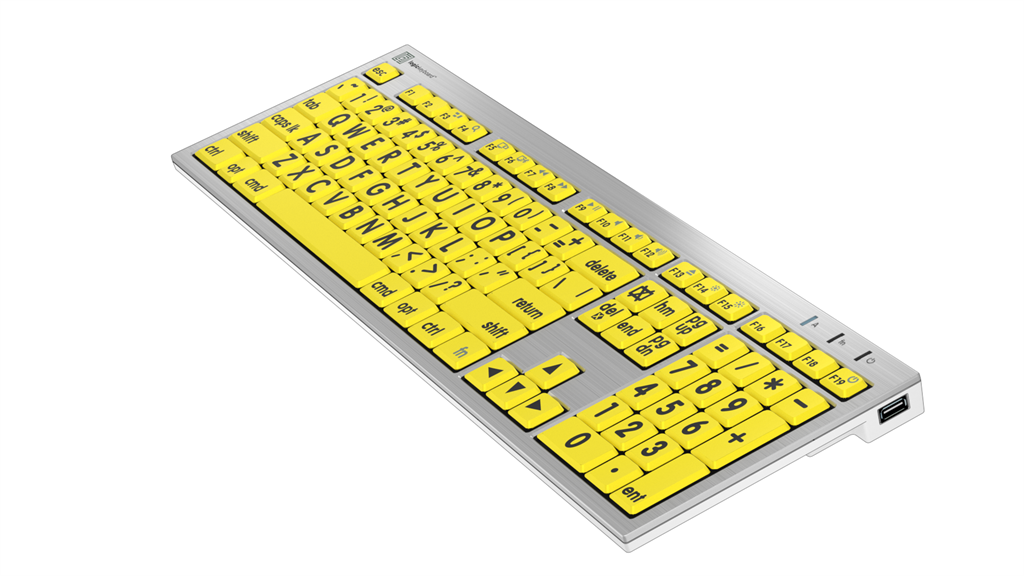 Right side image of the ALBA LargePrint Black on Yellow Keyboard for Mac from LogicKeyboard..
