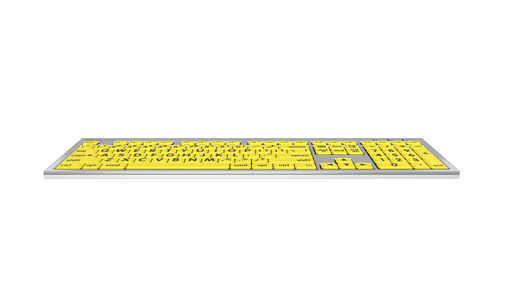 Image of the front edge of the ALBA LargePrint Black on Yellow Keyboard for Mac from LogicKeyboard.