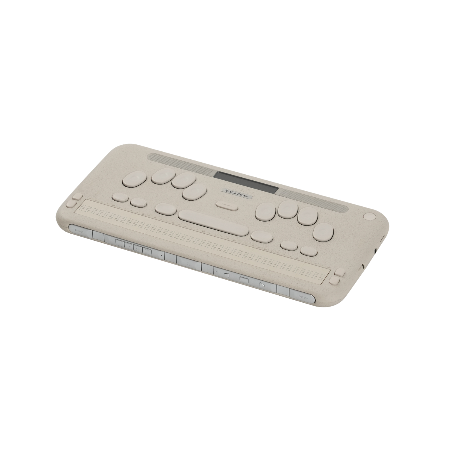 Left side angle of 40-cell BrailleSense 7.