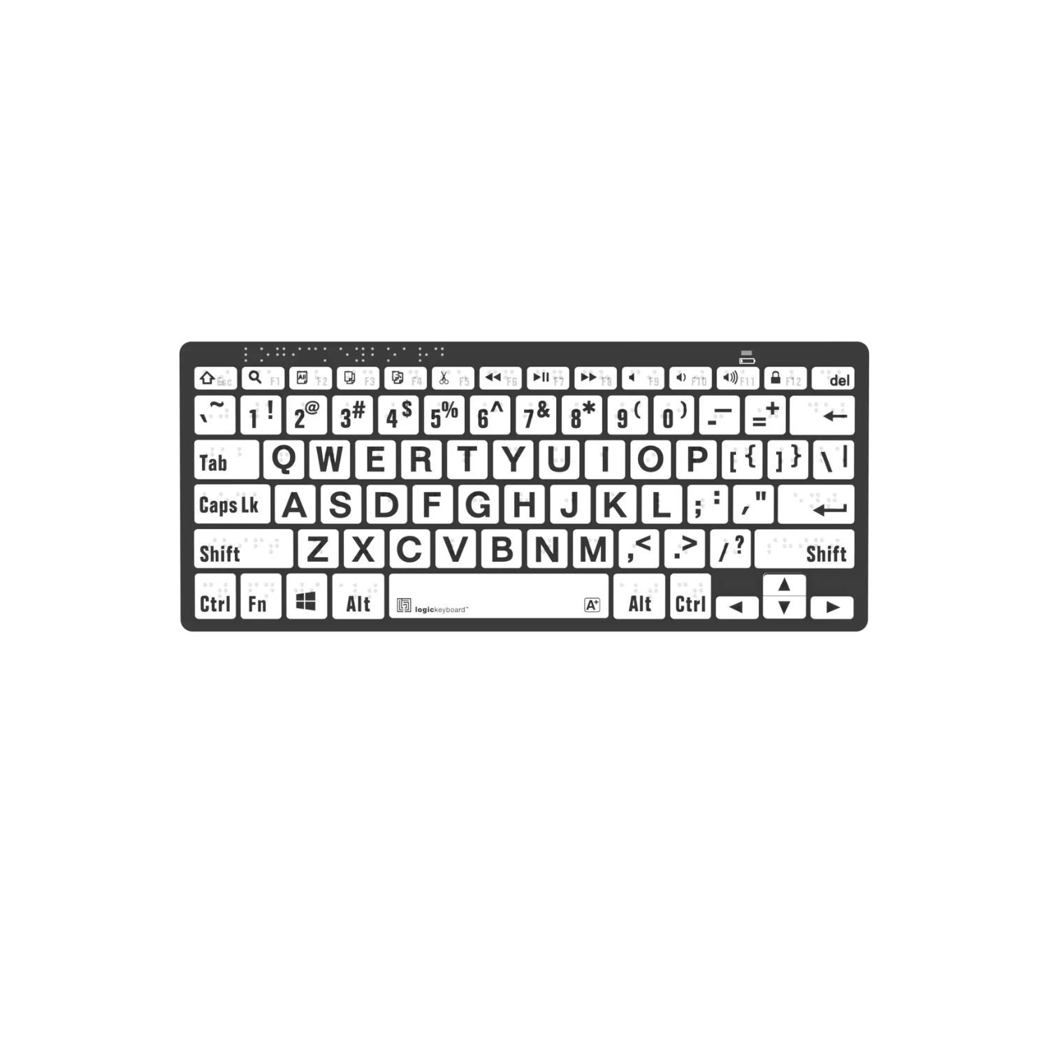 Image of the Braille & LargePrint Black on White Bluetooth Keyboard for PC from LogicKeyboard.