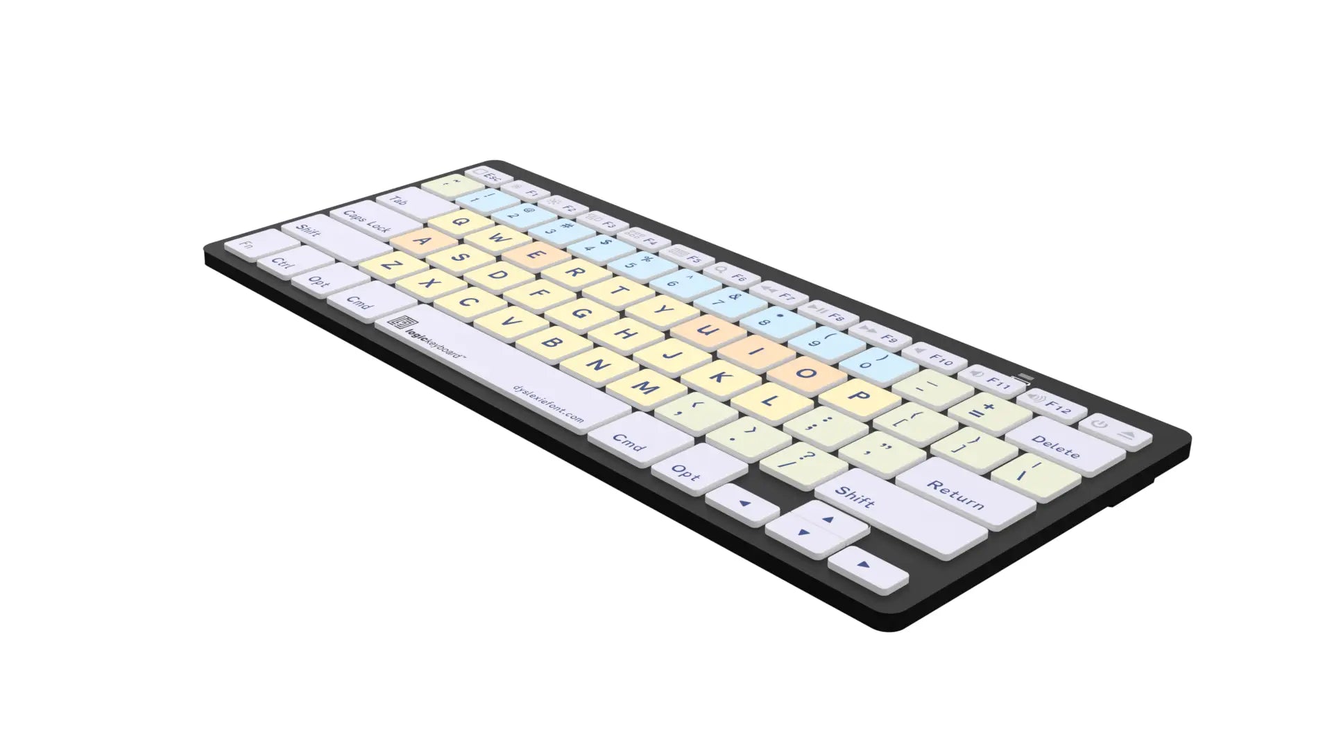 Image of the right side of the Dyslexie Mini Bluetooth Keyboard LogicKeyboard dyslexia keyboard for Mac.