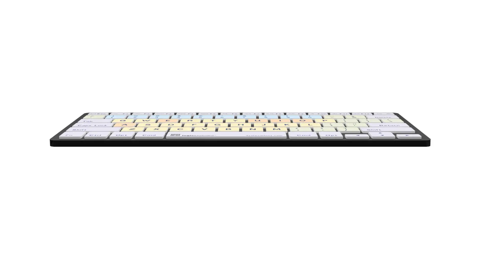 Image of the front edge of the Dyslexie Mini Bluetooth Keyboard LogicKeyboard dyslexia keyboard for Mac.