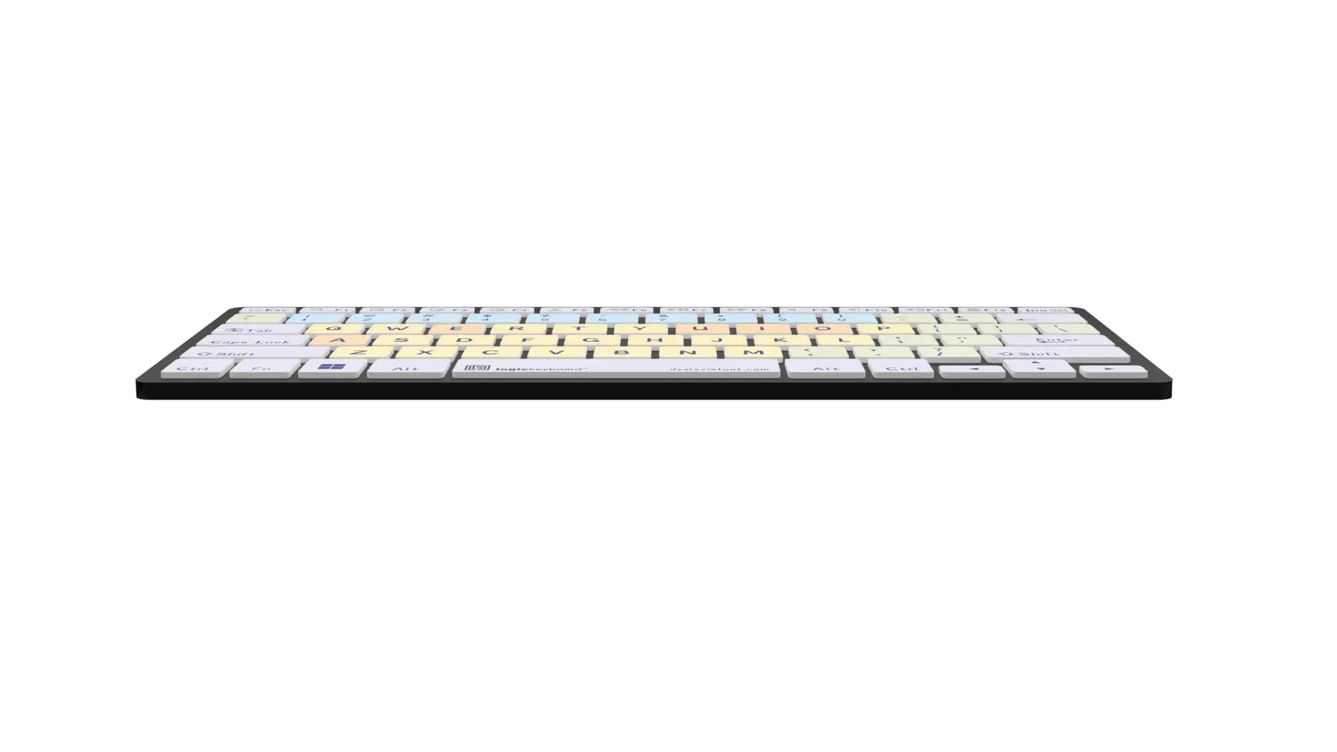 Image of the front edge of the Dyslexie Mini Bluetooth PC dyslexia Keyboard from LogicKeyboard.