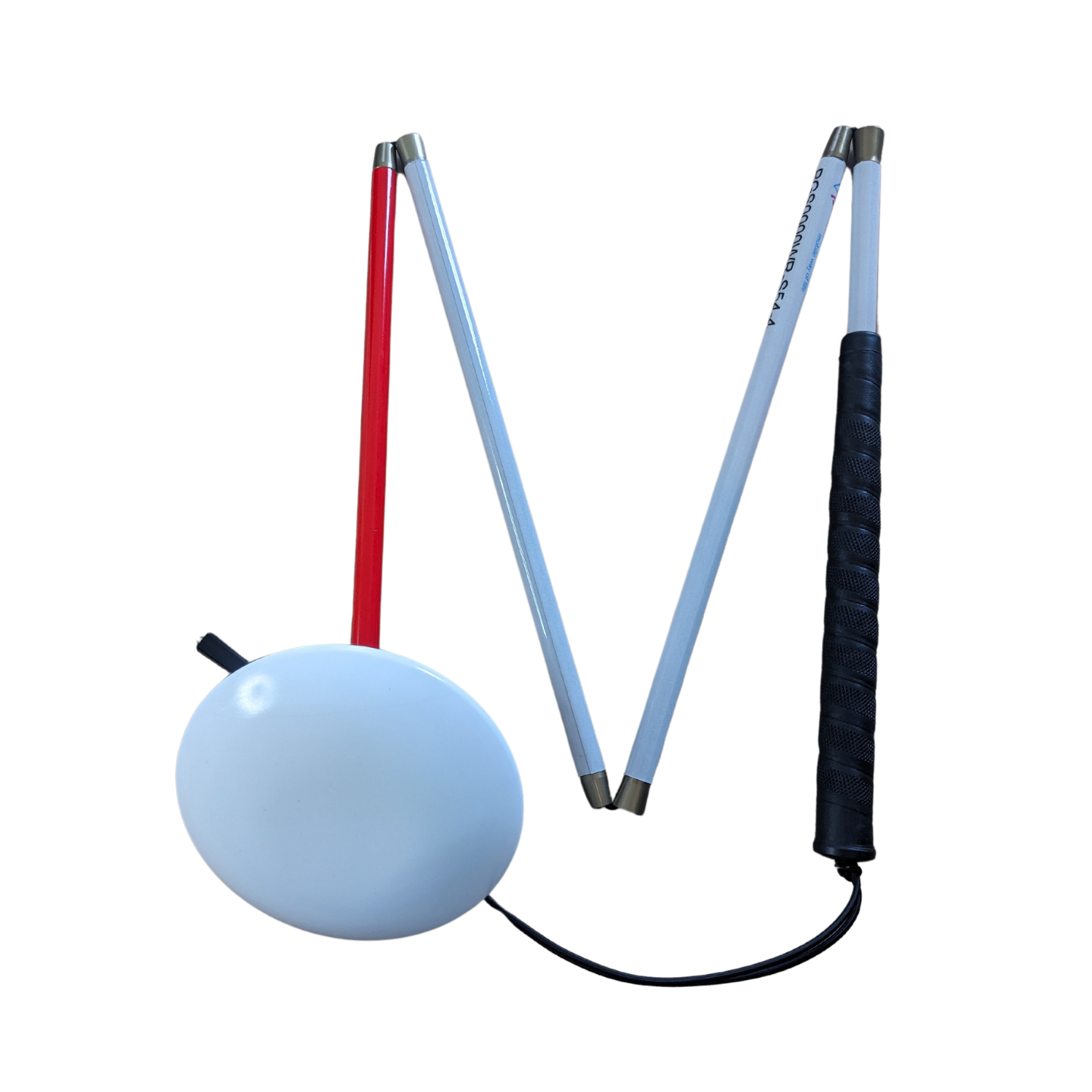 Image of Ambutech's graphite mobility white cane with the dakota disk tip.