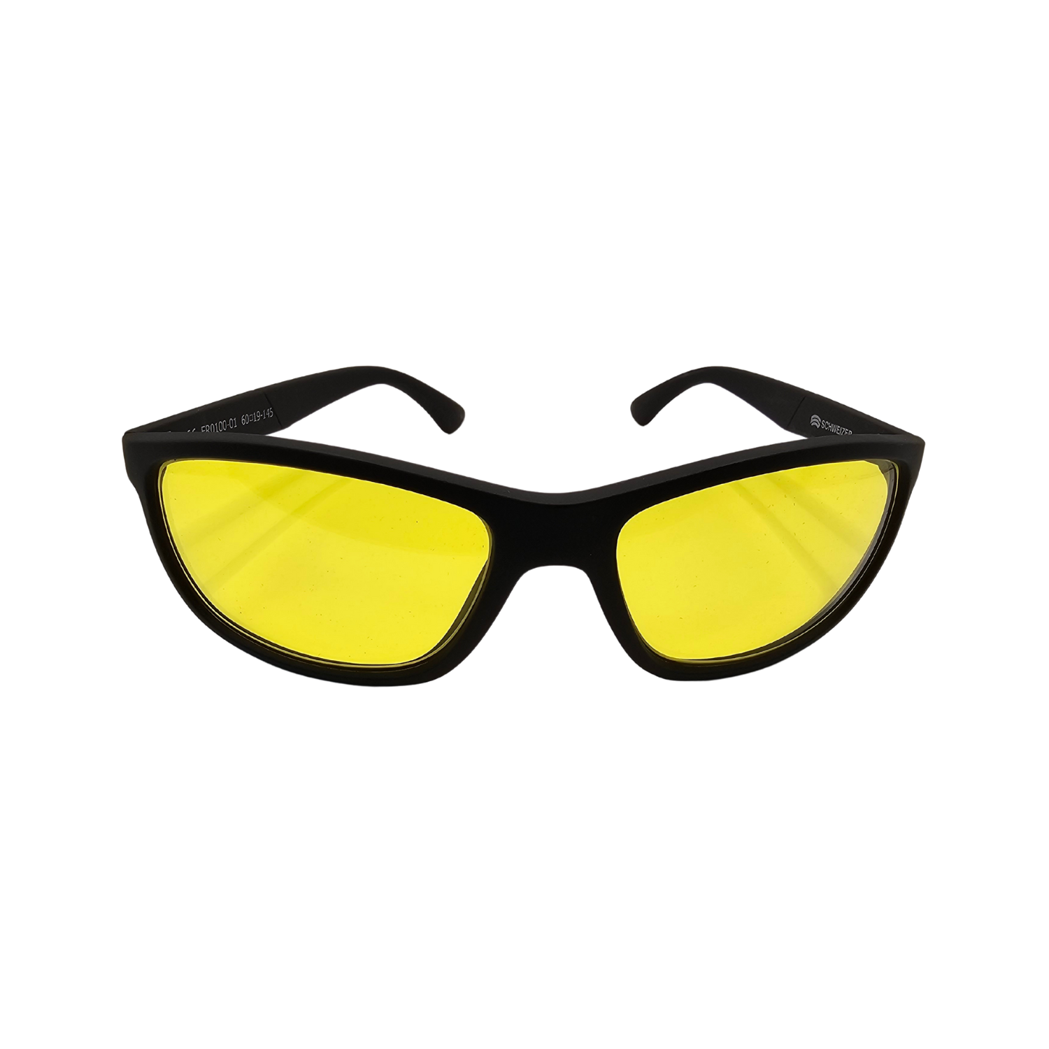 Black framed glasses with medium yellow tint front view.