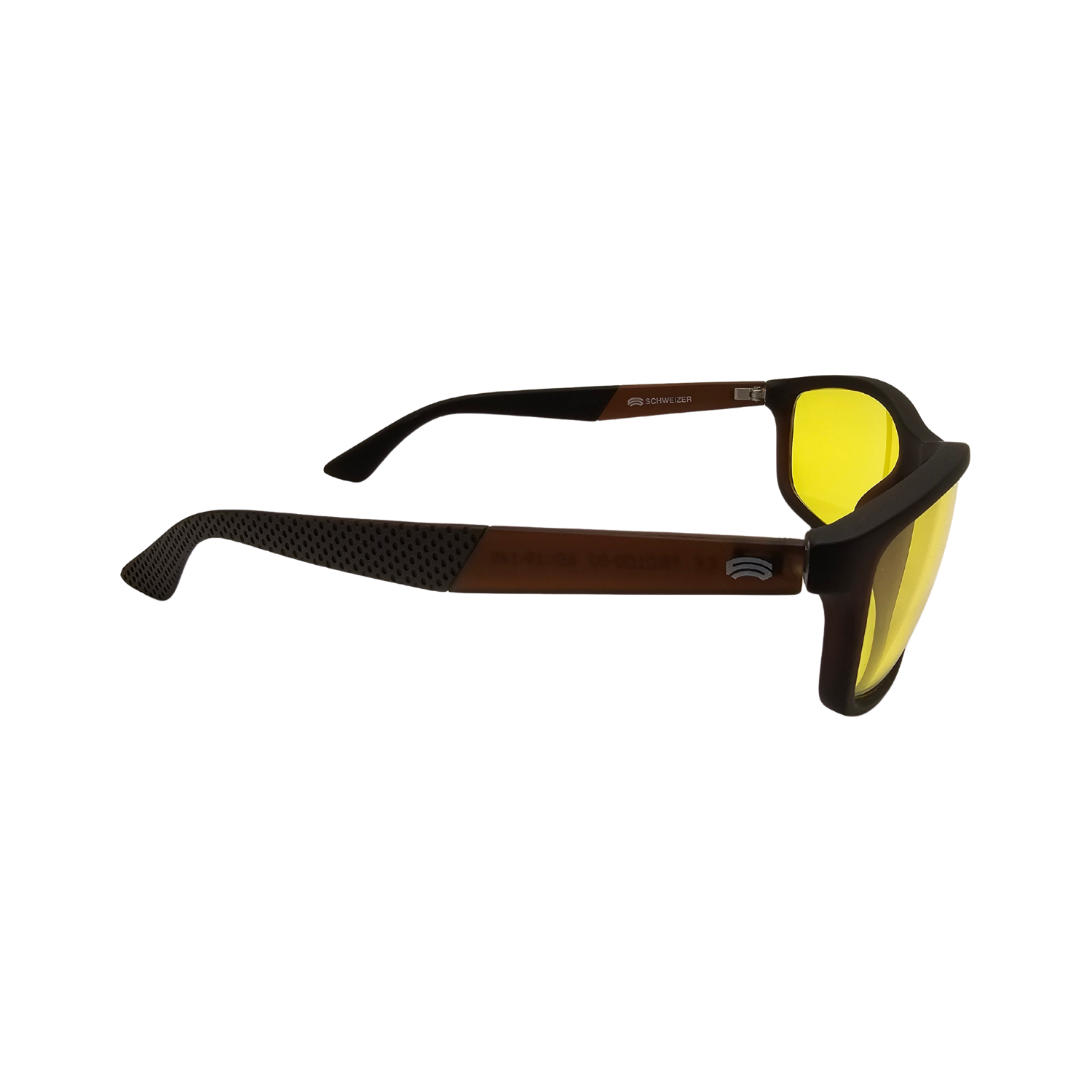 Right side of FR1 blue blocking glasses with brown frames.