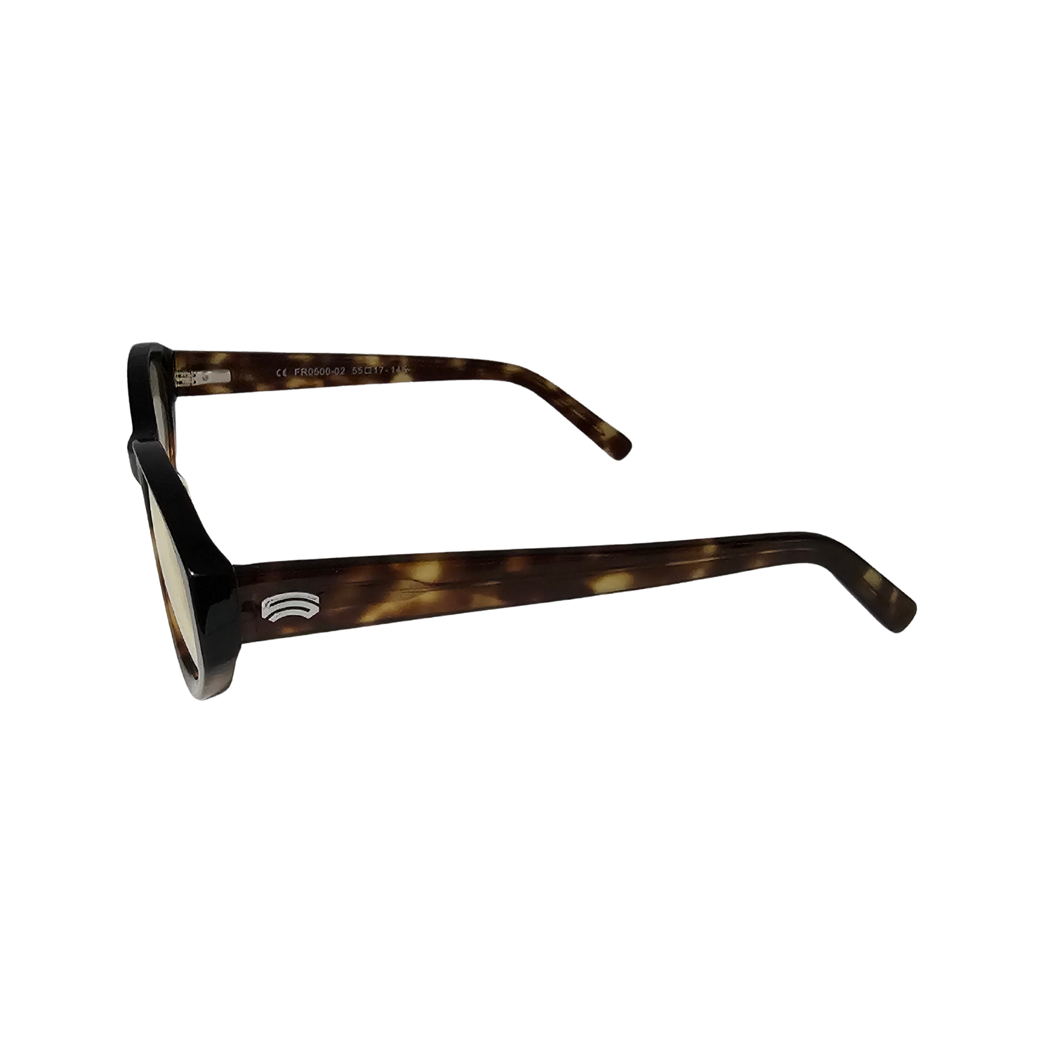 Left side of tortoiseshell FR5 night driving glasses.