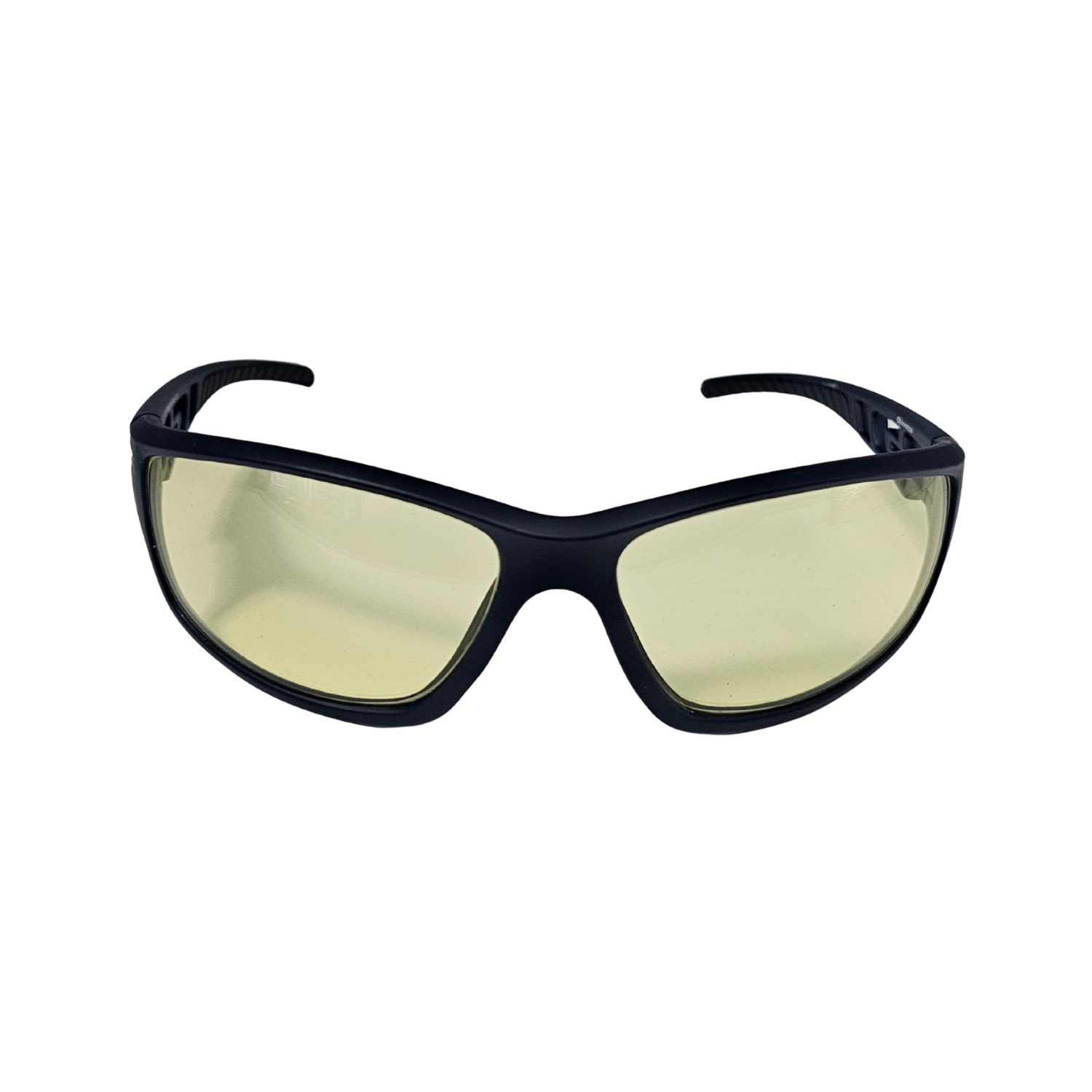 Front of Schweizer FS4 night driving glasses with dark blue frames.