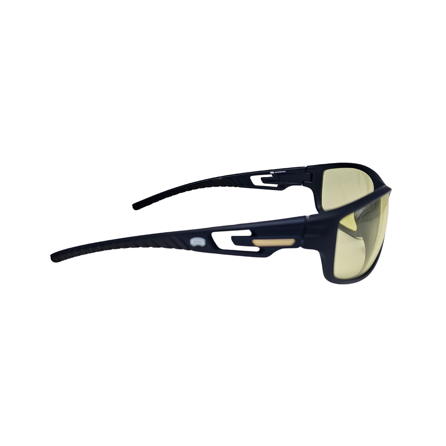 Right side of Schweizer FS4 Dark blue night driving glasses.
