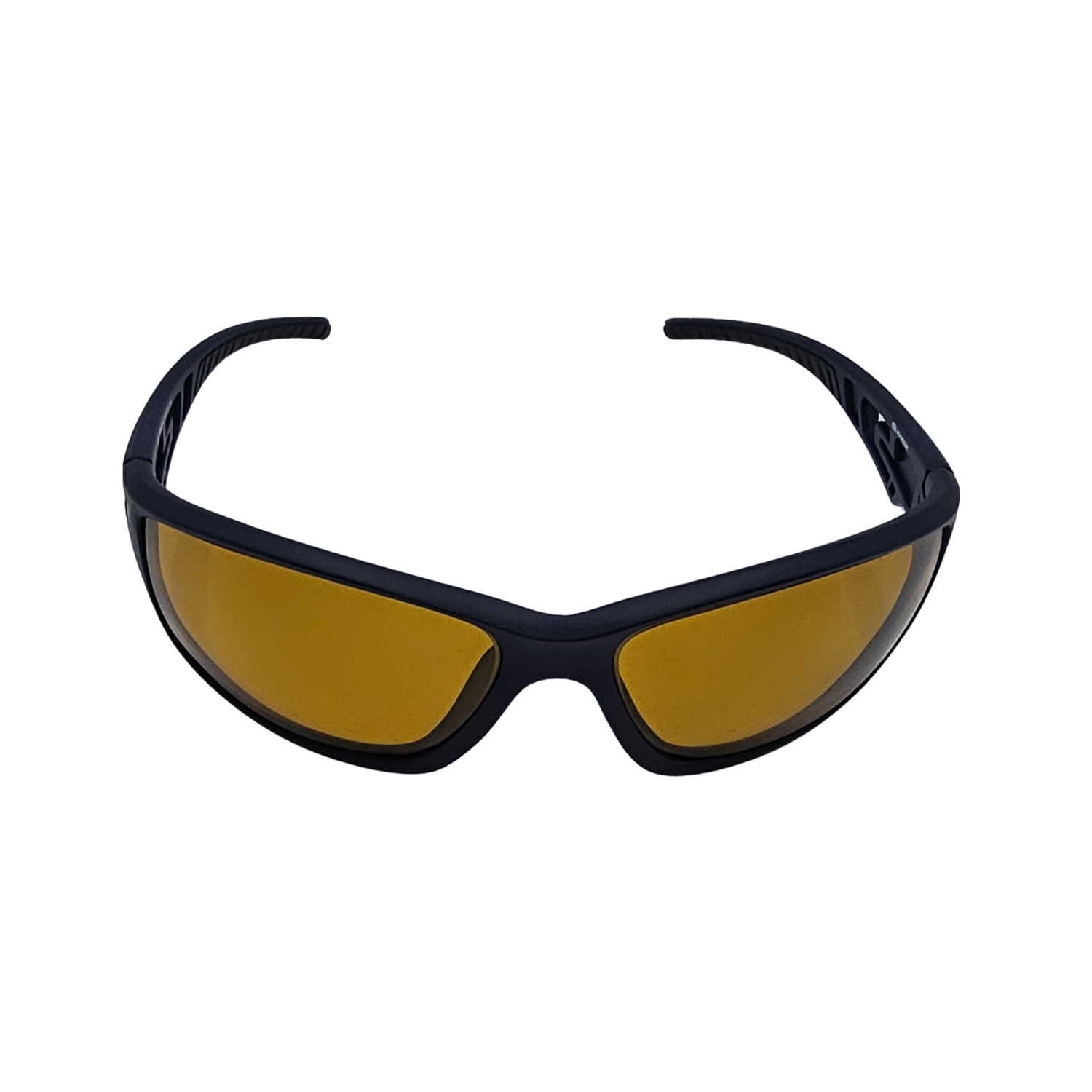 Front image of FS4 Dark Blue polarized sunglasses with medium brown tint from Schweizer.