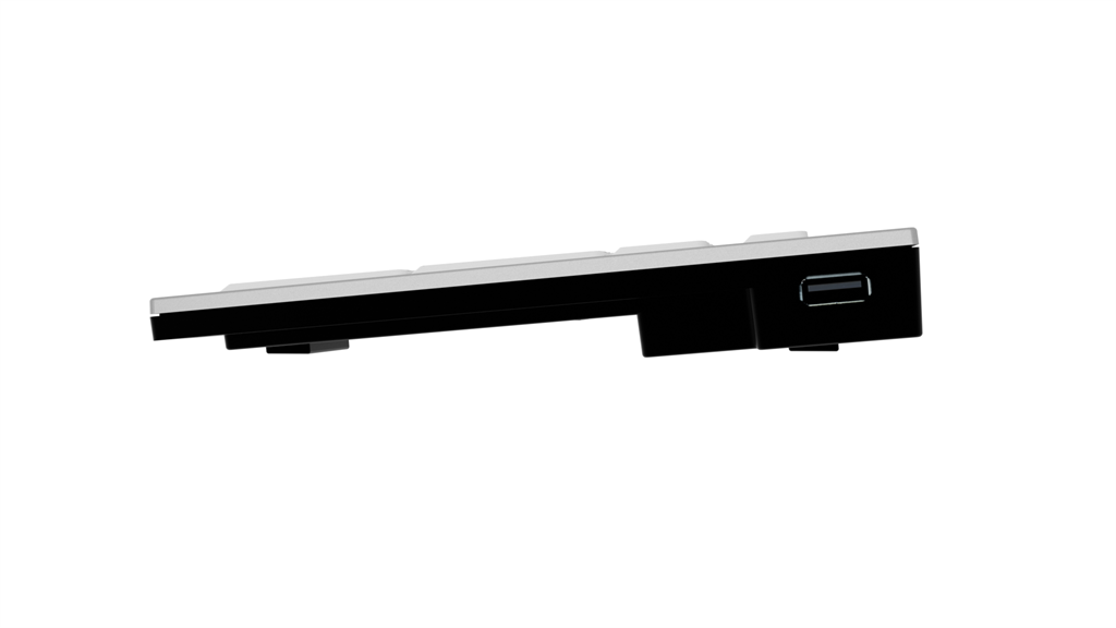 Side profile image of Right angle view of the LogicKeyboard LargePrint Black on White slimline keyboard.