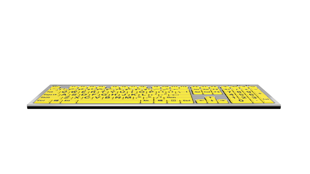Image of the front of LogicKeyboard's LargePrint Black on Yellow slimline keyboard.