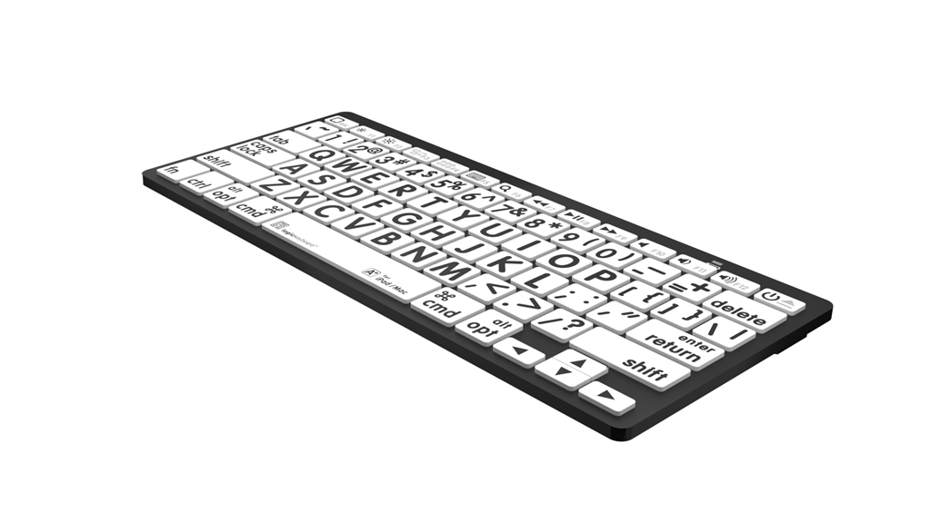 Image showing right side of the LargePrint Mini Bluetooth Black on White Keyboard for Mac from LogicKeyboard.