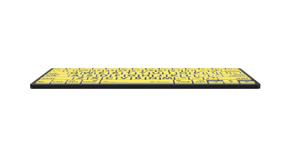 Image of the front edge of the LargePrint Mini Bluetooth Black on Yellow Keyboard for Mac from LogicKeyboard.