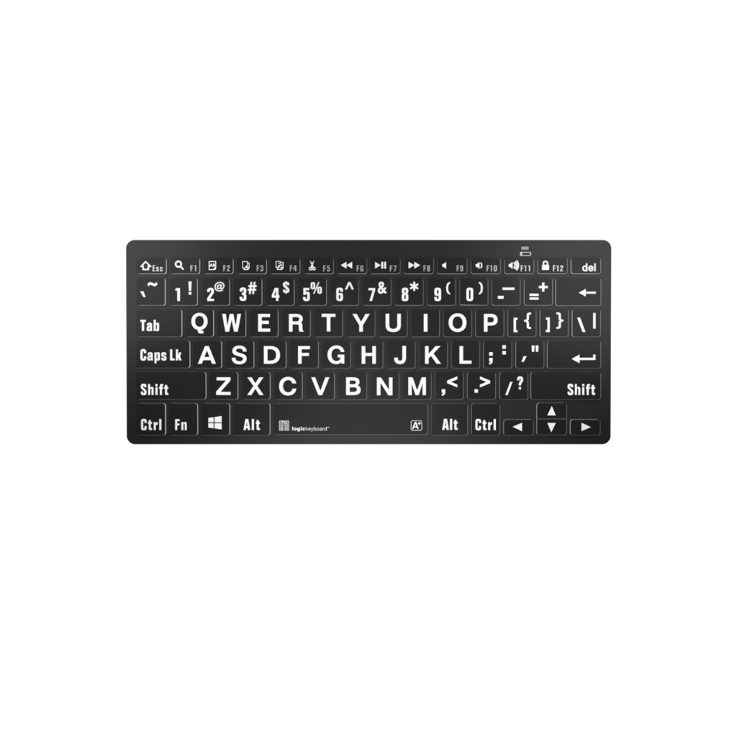 Image of the LogicKeyboard LargePrint Mini Bluetooth White on Black Keyboard for PC.