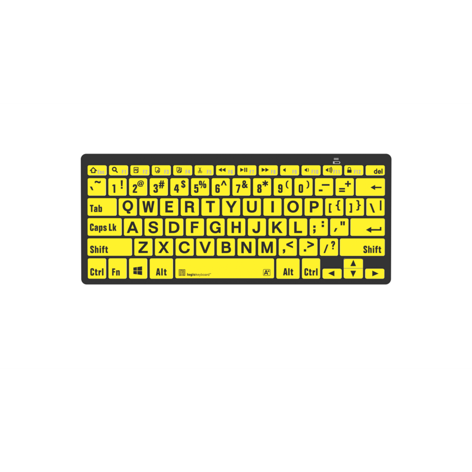 Image of the LogicKeyboard LargePrint Mini Bluetooth Black on Yellow PC Keyboard.